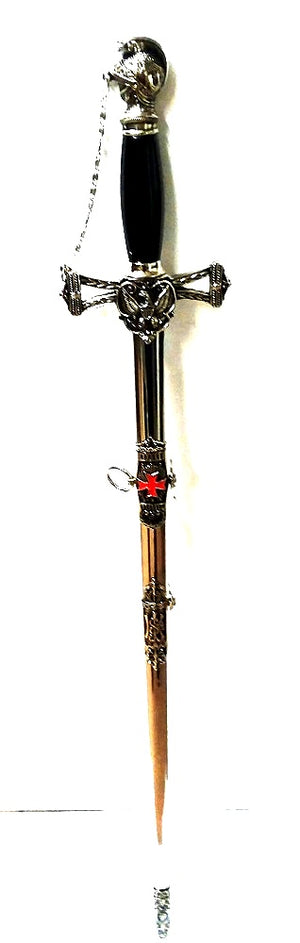 D9871 Masonic York Rite Sword Silver (St. John Style) Black Handle with chain