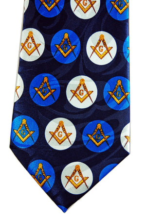 D0036 Polyester Navy with Square & Compass in Blue/White circles