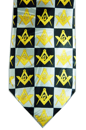 D0030 Polyester Black & Silver with Gold Square & Compass