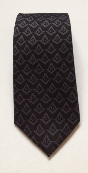 D9003 Tie 100% SILK Masonic Square and Compass Subdued Black