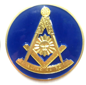 D575PM-1 Emblem Auto Masonic Past Master w/Square Blue and Gold Die Struck