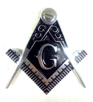 D575SC-1 Emblem Auto Masonic Square & Compass Auto Emblem Cut Out Silver & Black