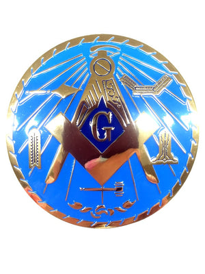 D575SC-Metal Emblem Auto Masonic Square & Compass Blue and Silver Metal 3 1/4"