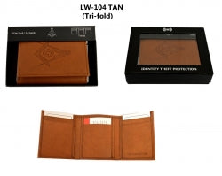 D8069 Wallet Masonic RFID Tri fold Tan with S&C logo