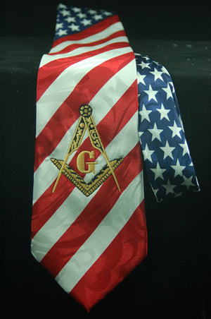 D0027 Tie American Flag with Embroidered Square & Compass
