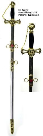 D9925 Masonic Knights Templar Sword Gold with Chain