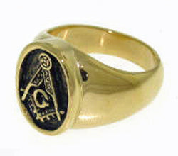 DSTR291 SS Masonic Ring Oval 14K IP Gold-Plating