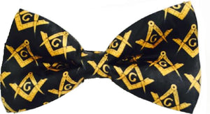 D0026BT Bow Tie Black Polyester Gold Square & Compass
