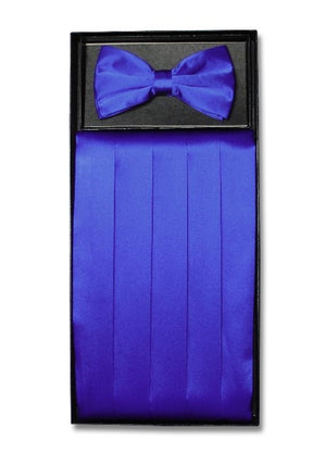 D7009 Cummerbund Bow Tie Combo Set Royal Blue Satin
