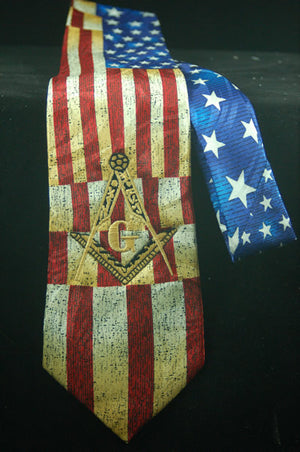 D0048 Tie Antique American Flag with Embroidered Square & Compass