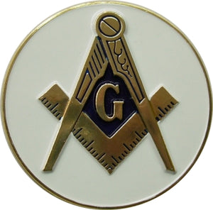 D575SC6 Masonic Square & Compass White Die Struck Auto Emblem 2 3/4"