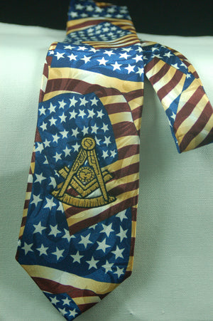 D0172  Tie Masonic Antique American Flags w/ Embroidered PM Logo