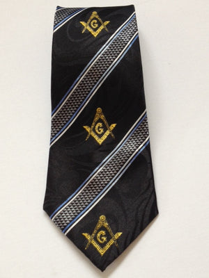 D0103 Polyester Woven Tie Black Square and Compass