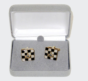 D9835 Cuff Links Set Gold w/S & C on Black/White Check