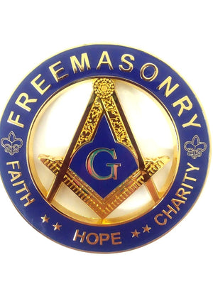 D575SC-20 Emblem Auto Masonic Square & Compass Freemasonry Metal 3" Round