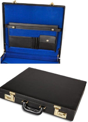 Case Apron Briefcase Style Black Leather blue inside with gold hardware