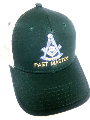 D9114 Hat Masonic Past Master KHAKI/GREEN/KHAKI with Mesh Backing and Velcro Fastener