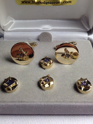 DJ7025G Cuff Link/Shirt Stud Set Masonic S&C Gold