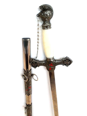 D9923 Sword Knights Templar Freemason Past Commander Ceremonial Silver Regalia w/ ivory handle