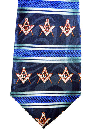 D0035 Polyester Navy Square & Compass Tie with Blue Stripes