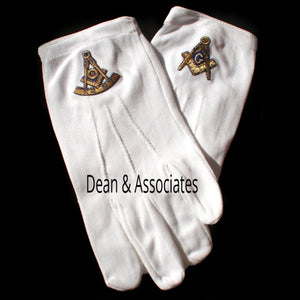 D2121-L Masonic Glove Square & Compass Embroidered LARGE pair