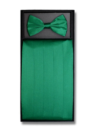 D7010 Cummerbund Bow Tie Combo Set Green Satin